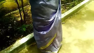 Busty stepmom shows big ass and pisses in farm backyard